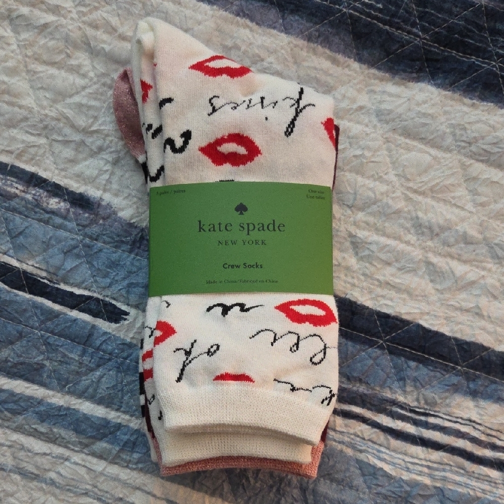 Kate Spade White and Red Crew Socks